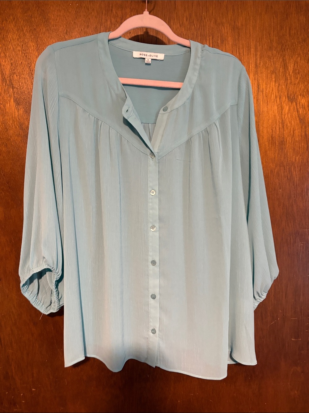 Rose & Olive Aqua Button-Down Peasant Blouse